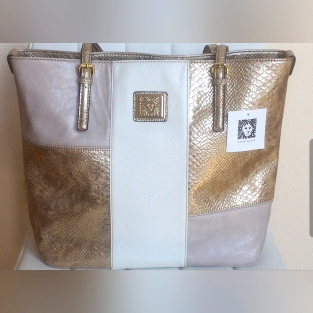 Anne Klein Gold, Tan and Cream Large Tote NWT